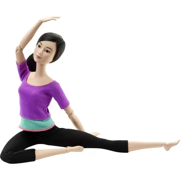 Barbie Made to Move Posable Doll in Green ColorBlocked Top and Yoga Leggings Flexible with Brown HairPurple Top