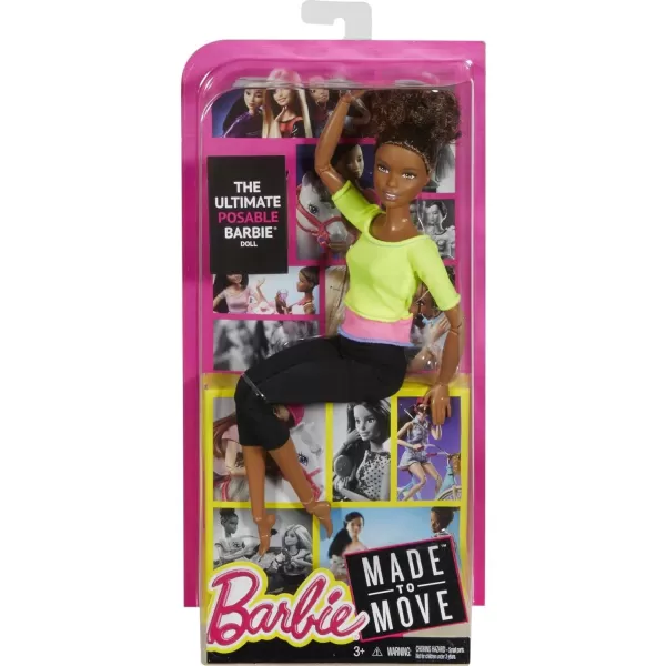 Barbie Made to Move Posable Doll in Green ColorBlocked Top and Yoga Leggings Flexible with Brown HairYellow Top