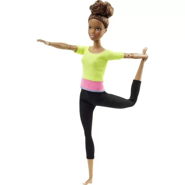 Barbie Made to Move Posable Doll in Green ColorBlocked Top and Yoga Leggings Flexible with Brown HairYellow Top