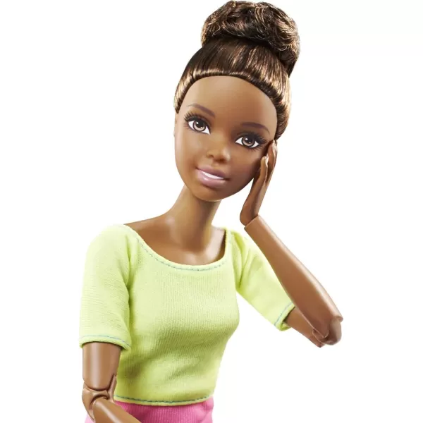 Barbie Made to Move Posable Doll in Green ColorBlocked Top and Yoga Leggings Flexible with Brown HairYellow Top