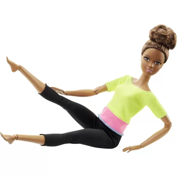 Barbie Made to Move Posable Doll in Green ColorBlocked Top and Yoga Leggings Flexible with Brown HairYellow Top