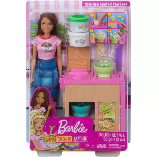 Barbie Noodle Bar Playset with Blonde Doll Workstation 2 White and Green Dough Containers 2 Bowls Play Knife and 2 Pairs of Chopsticks for Ages 4 and UpBrunette