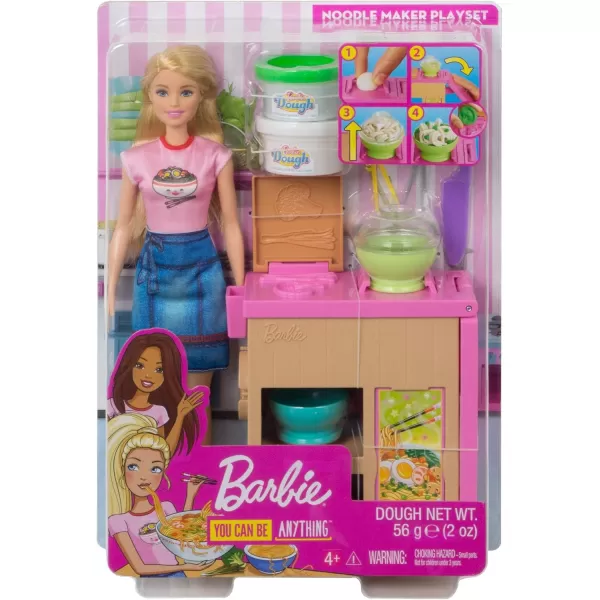 Barbie Noodle Bar Playset with Blonde Doll Workstation 2 White and Green Dough Containers 2 Bowls Play Knife and 2 Pairs of Chopsticks for Ages 4 and UpBlonde