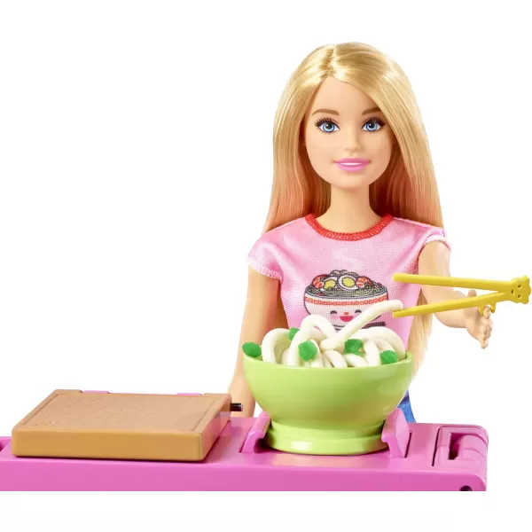 Barbie Noodle Bar Playset with Blonde Doll Workstation 2 White and Green Dough Containers 2 Bowls Play Knife and 2 Pairs of Chopsticks for Ages 4 and UpBlonde