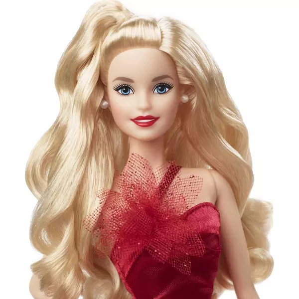 Barbie Signature 2022 Holiday Barbie Doll LightBrown Wavy Hair with Doll Stand Collectible Gift for Kids Ages 6 Years Old and UpBlonde Wavy Hair