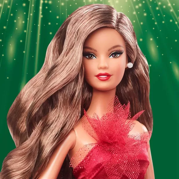 Barbie Signature 2022 Holiday Barbie Doll LightBrown Wavy Hair with Doll Stand Collectible Gift for Kids Ages 6 Years Old and UpBrown Wavy Hair