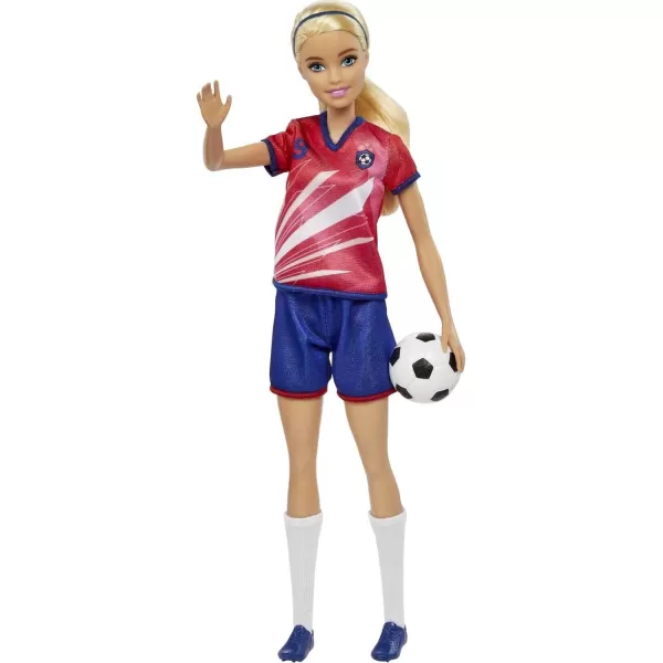 Barbie Soccer Fashion Doll with Blonde Ponytail Colorful 9 Uniform Cleats amp Tall Socks Soccer Ball 115 inchesBlonde Multicolor