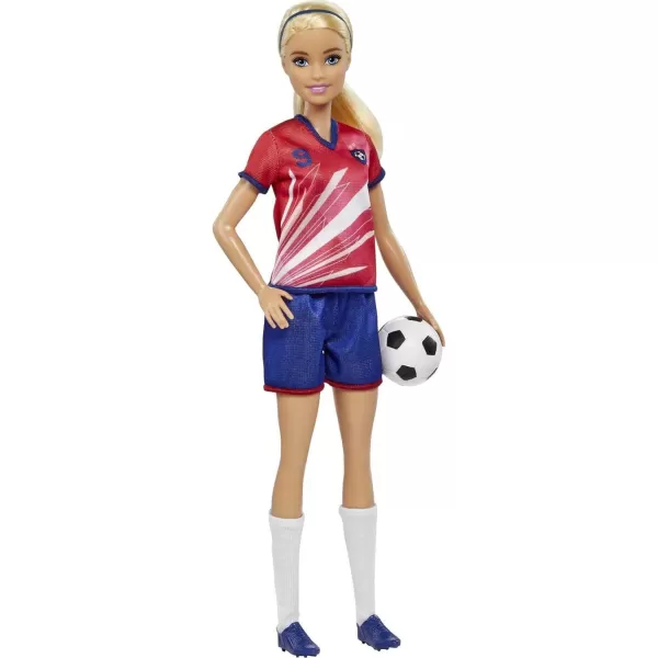 Barbie Soccer Fashion Doll with Blonde Ponytail Colorful 9 Uniform Cleats amp Tall Socks Soccer Ball 115 inchesBlonde Multicolor