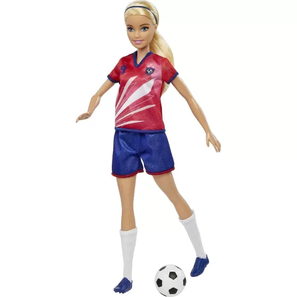 Barbie Soccer Fashion Doll with Blonde Ponytail Colorful 9 Uniform Cleats amp Tall Socks Soccer Ball 115 inchesBlonde Multicolor