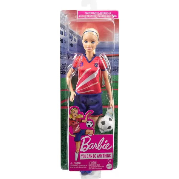 Barbie Soccer Fashion Doll with Blonde Ponytail Colorful 9 Uniform Cleats amp Tall Socks Soccer Ball 115 inchesBlonde Multicolor