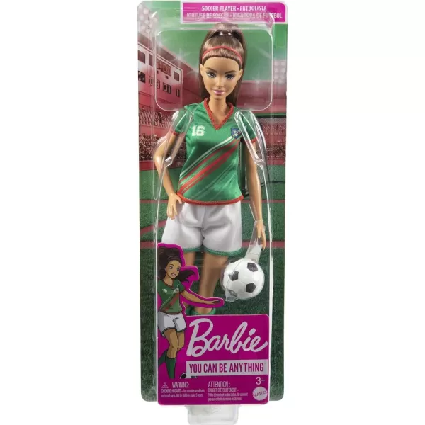 Barbie Soccer Fashion Doll with Blonde Ponytail Colorful 9 Uniform Cleats amp Tall Socks Soccer Ball 115 inchesBrunette Multicolor