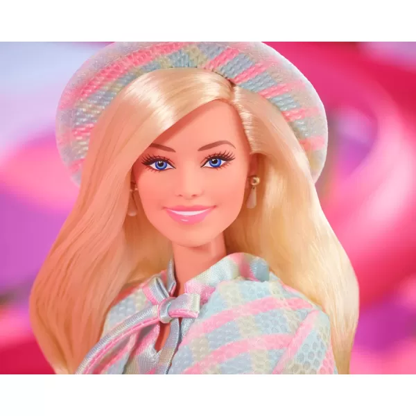 Barbie The Movie Doll Margot Robbie as Barbie Collectible Doll Wearing Blue Plaid Matching Set with Matching Hat and JacketBarbie The Movie Doll Margot Robbie as Barbie Collectible Doll Wearing Blue Plaid Matching Set with Matching Hat and Jacket