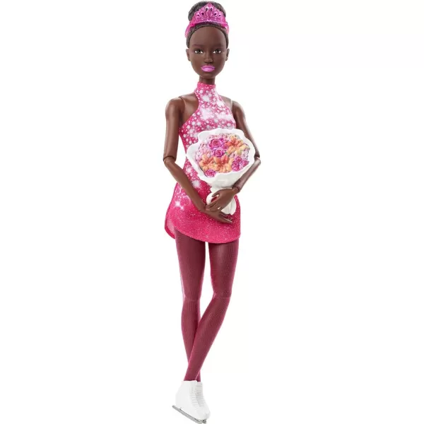 Barbie Winter Sports Ice Skater Brunette Doll 12 Inches with Pink Dress Jacket Rose Bouquet amp Trophy Great Gift for Ages 3 and UpIce Skater