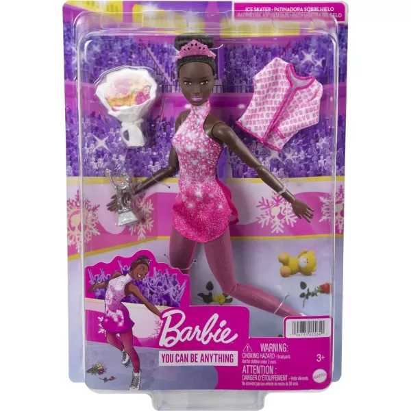 Barbie Winter Sports Ice Skater Brunette Doll 12 Inches with Pink Dress Jacket Rose Bouquet amp Trophy Great Gift for Ages 3 and UpIce Skater