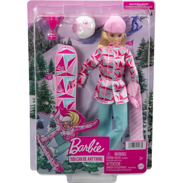 Barbie Winter Sports Ice Skater Brunette Doll 12 Inches with Pink Dress Jacket Rose Bouquet amp Trophy Great Gift for Ages 3 and UpSnowboarder