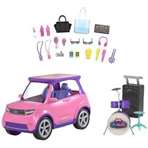 Barbie Big City Big Dreams Transforming Vehicle Playset Pink 2Seater SUV Reveals Stage Drum Set amp ConcertThemed Accessories Gift for 3 to 7 Year OldsSingle