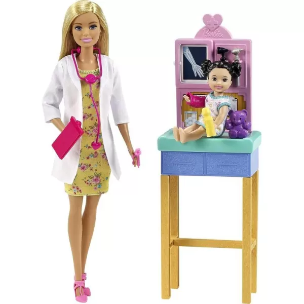 Barbie Careers Doll amp Playset Pediatrician Theme with Brunette Fashion Doll 1 Patient Doll Furniture amp AccessoriesWhiteBlonde