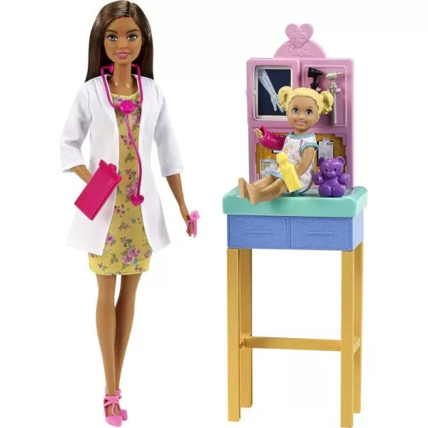 Barbie Careers Doll amp Playset Pediatrician Theme with Brunette Fashion Doll 1 Patient Doll Furniture amp AccessoriesWhiteBrunette