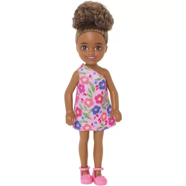 Barbie Chelsea Doll Brunette Curly Hair Wearing OneShoulder FlowerPrint Dress and Pink Shoes Toy for Kids Ages 3 Years Old amp UpChelsea Boots Multicolor