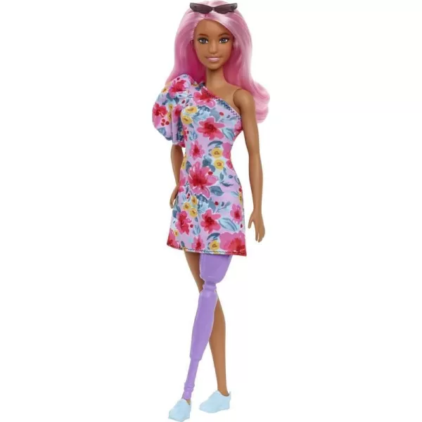 Barbie Fashionistas Doll 189 with Prosthetic Leg Pink Hair Floral Dress Sneakers amp Sunglasses AccessoryBarbie Fashionistas Doll 189 with Prosthetic Leg Pink Hair Floral Dress Sneakers amp Sunglasses Accessory