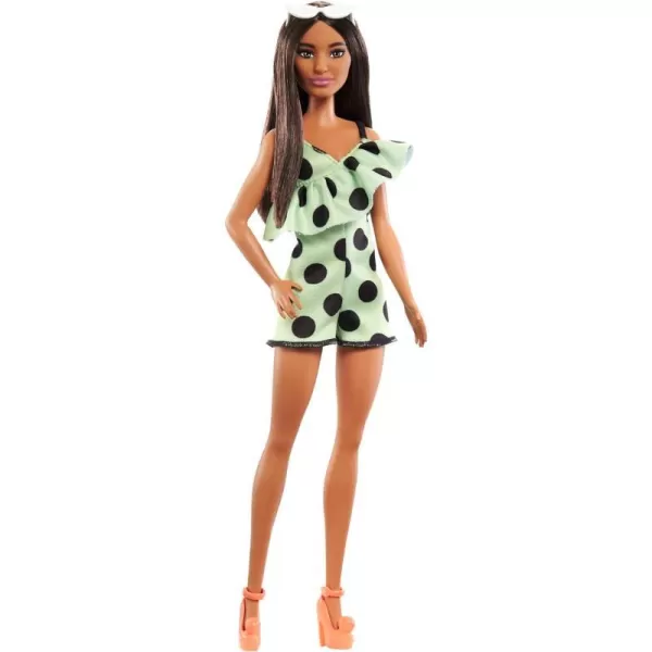 Barbie Fashionistas Doll 200 with Brunette Hair Lime Green Polka Dot Romper amp Barbie AccessoriesBarbie Fashionistas Doll 200 with Brunette Hair Lime Green Polka Dot Romper amp Barbie Accessories