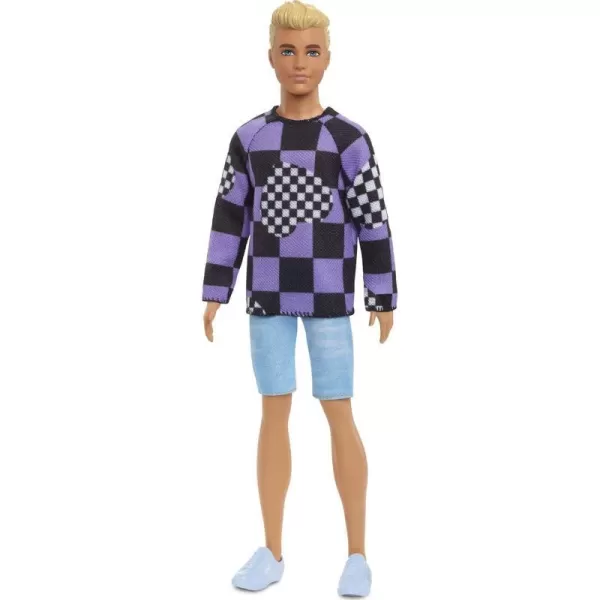 Barbie Fashionistas Ken Fashion Doll 191 with Blonde Cropped Hair in Checkered Sweater Denim Shorts amp White SneakersBarbie Fashionistas Ken Fashion Doll 191 with Blonde Cropped Hair in Checkered Sweater Denim Shorts amp White Sneakers