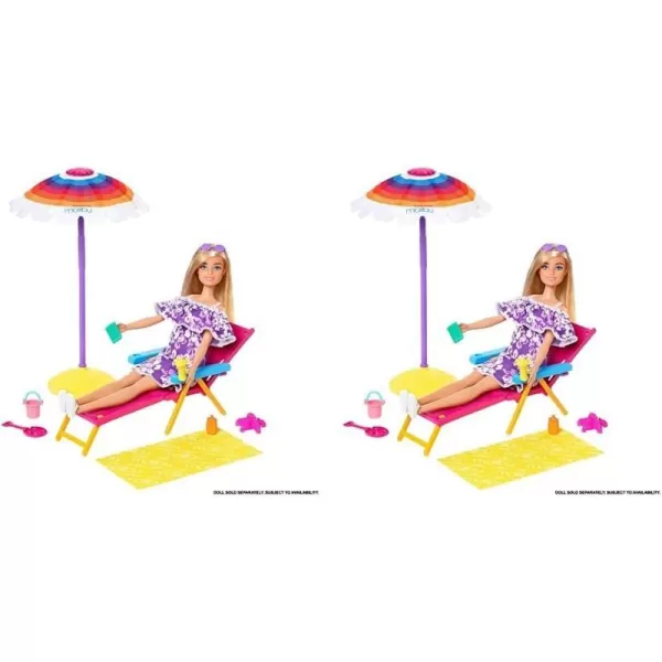 Barbie Loves The Ocean BeachThemed Playset with Lounge Chair Umbrella amp Accessories Made from Recycled Plastics Gift for 3 to 7 Year Olds1 Count Pack of 2