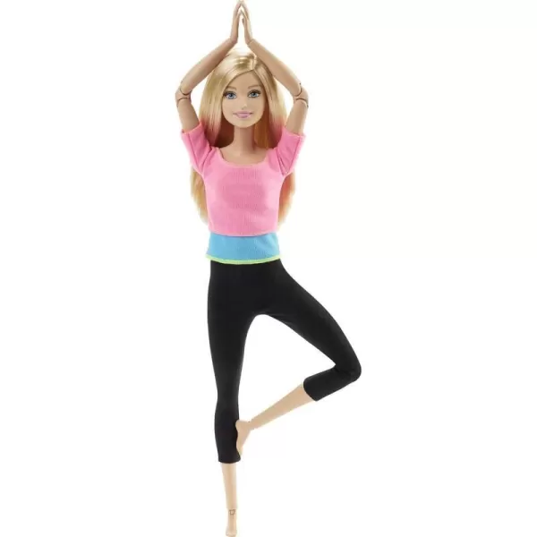 Barbie Made to Move Posable Doll in Green ColorBlocked Top and Yoga Leggings Flexible with Brown HairPink Top