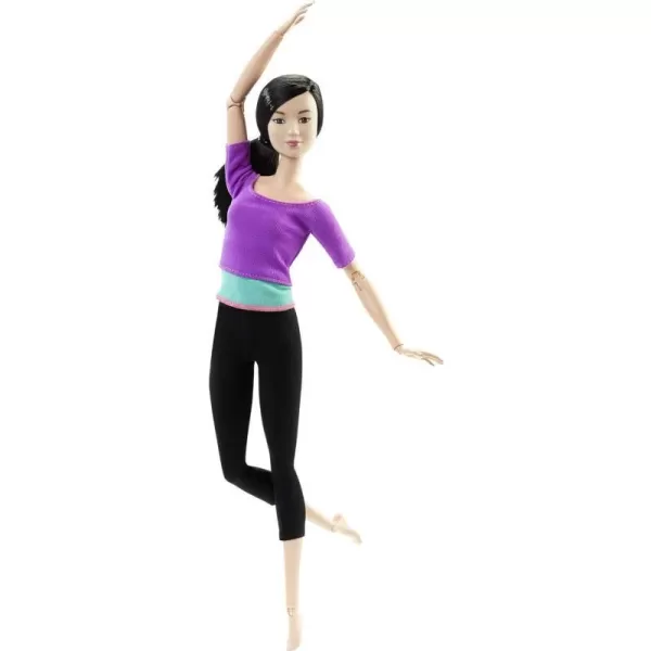 Barbie Made to Move Posable Doll in Green ColorBlocked Top and Yoga Leggings Flexible with Brown HairPurple Top