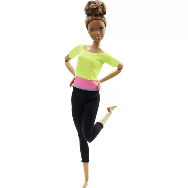 Barbie Made to Move Posable Doll in Green ColorBlocked Top and Yoga Leggings Flexible with Brown HairYellow Top