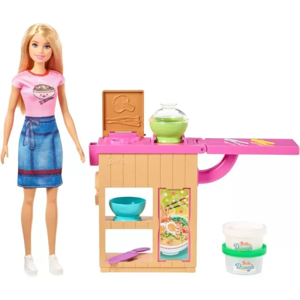 Barbie Noodle Bar Playset with Blonde Doll Workstation 2 White and Green Dough Containers 2 Bowls Play Knife and 2 Pairs of Chopsticks for Ages 4 and UpBlonde