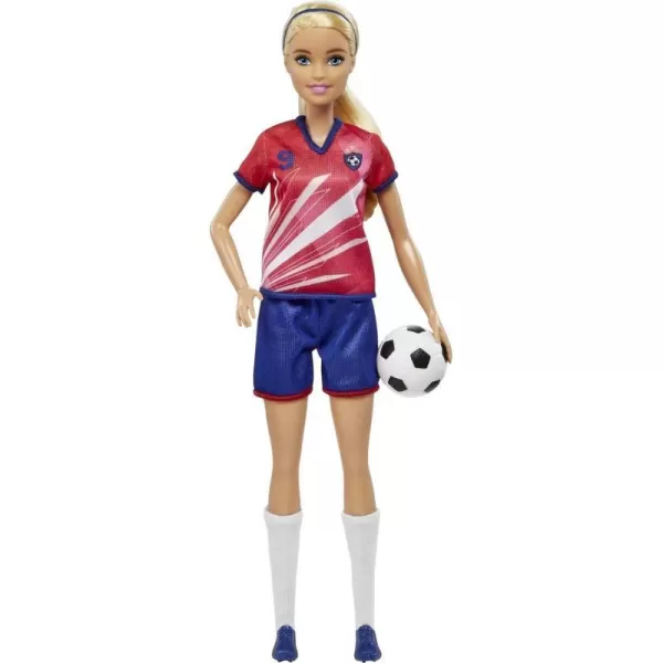 Barbie Soccer Fashion Doll with Blonde Ponytail Colorful 9 Uniform Cleats amp Tall Socks Soccer Ball 115 inchesBlonde Multicolor