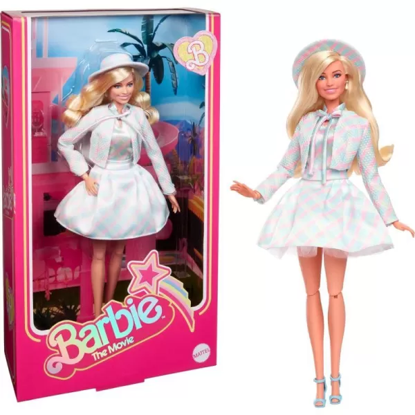 Barbie The Movie Doll Margot Robbie as Barbie Collectible Doll Wearing Blue Plaid Matching Set with Matching Hat and JacketBarbie The Movie Doll Margot Robbie as Barbie Collectible Doll Wearing Blue Plaid Matching Set with Matching Hat and Jacket