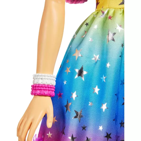 Barbie Large Doll with Dark Brown Hair 28 Inches Tall Rainbow Dress and Styling Accessories Including Shooting Star HandbagBlack Hair