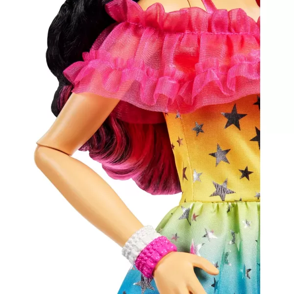 Barbie Large Doll with Dark Brown Hair 28 Inches Tall Rainbow Dress and Styling Accessories Including Shooting Star HandbagBlack Hair