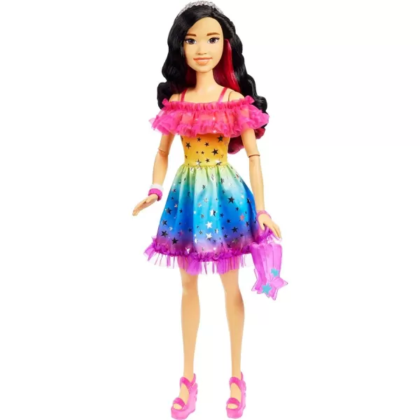 Barbie Large Doll with Dark Brown Hair 28 Inches Tall Rainbow Dress and Styling Accessories Including Shooting Star HandbagBlack Hair