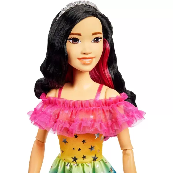 Barbie Large Doll with Dark Brown Hair 28 Inches Tall Rainbow Dress and Styling Accessories Including Shooting Star HandbagBlack Hair