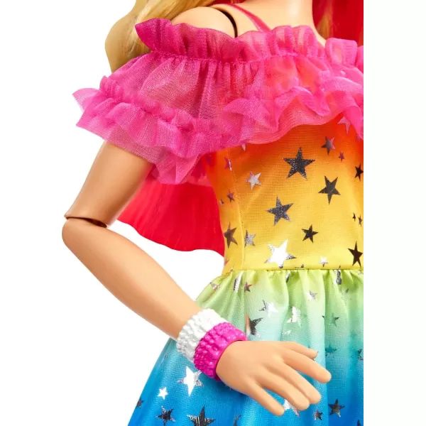 Barbie Large Doll with Dark Brown Hair 28 Inches Tall Rainbow Dress and Styling Accessories Including Shooting Star HandbagBlonde Hair