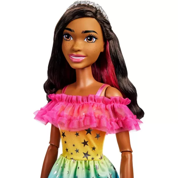 Barbie Large Doll with Dark Brown Hair 28 Inches Tall Rainbow Dress and Styling Accessories Including Shooting Star HandbagDark Brown Hair