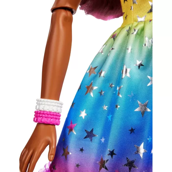 Barbie Large Doll with Dark Brown Hair 28 Inches Tall Rainbow Dress and Styling Accessories Including Shooting Star HandbagDark Brown Hair