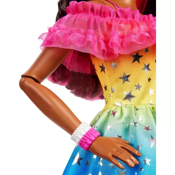 Barbie Large Doll with Dark Brown Hair 28 Inches Tall Rainbow Dress and Styling Accessories Including Shooting Star HandbagDark Brown Hair