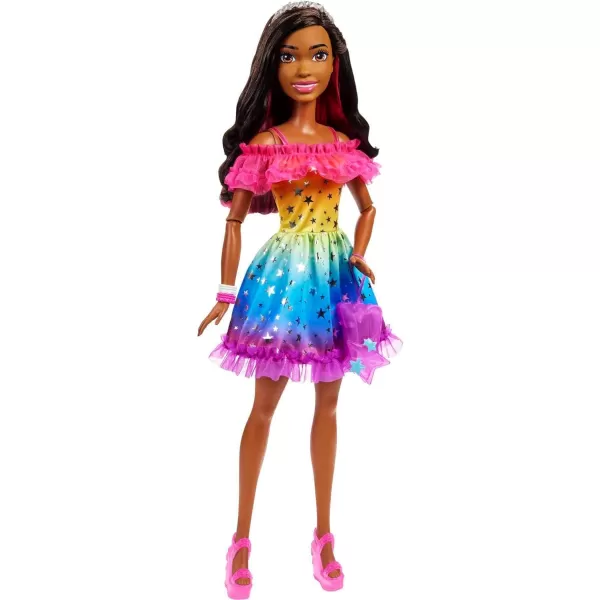 Barbie Large Doll with Dark Brown Hair 28 Inches Tall Rainbow Dress and Styling Accessories Including Shooting Star HandbagDark Brown Hair