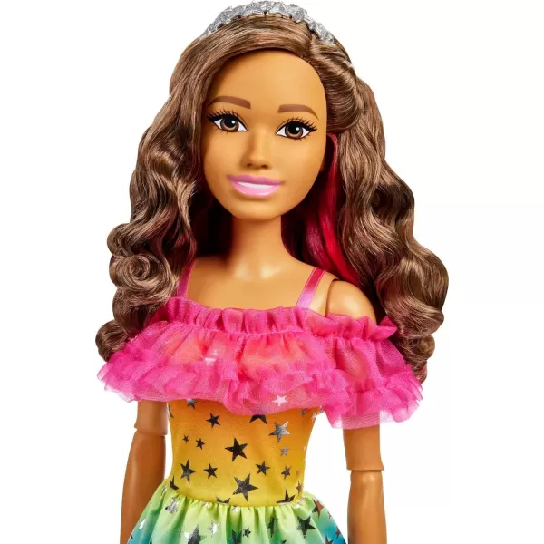 Barbie Large Doll with Dark Brown Hair 28 Inches Tall Rainbow Dress and Styling Accessories Including Shooting Star HandbagLight Brown Hair