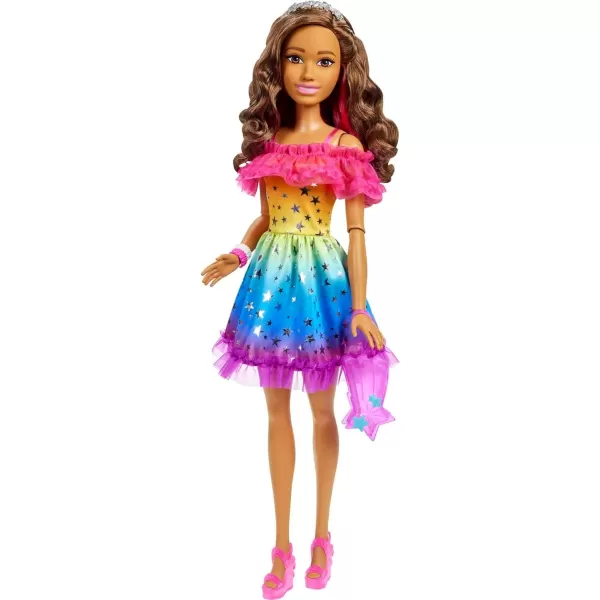 Barbie Large Doll with Dark Brown Hair 28 Inches Tall Rainbow Dress and Styling Accessories Including Shooting Star HandbagLight Brown Hair