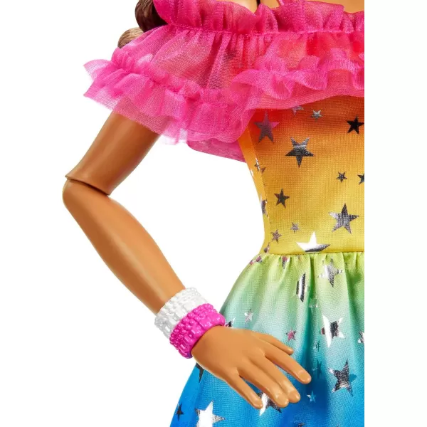 Barbie Large Doll with Dark Brown Hair 28 Inches Tall Rainbow Dress and Styling Accessories Including Shooting Star HandbagLight Brown Hair