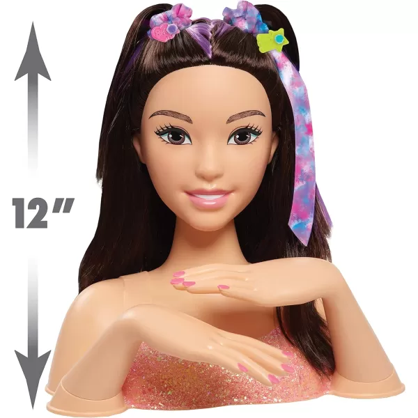 Barbie TieDye Deluxe 21Piece Styling Head Black Hair Includes 2 NonToxic Dye Colors Kids Toys for Ages 3 Up by Just PlayBlack Hair