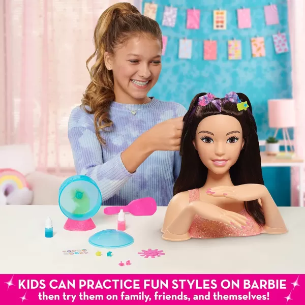 Barbie TieDye Deluxe 21Piece Styling Head Black Hair Includes 2 NonToxic Dye Colors Kids Toys for Ages 3 Up by Just PlayBlack Hair