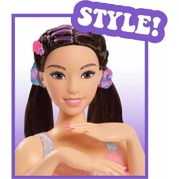 Barbie TieDye Deluxe 21Piece Styling Head Black Hair Includes 2 NonToxic Dye Colors Kids Toys for Ages 3 Up by Just PlayBlack Hair