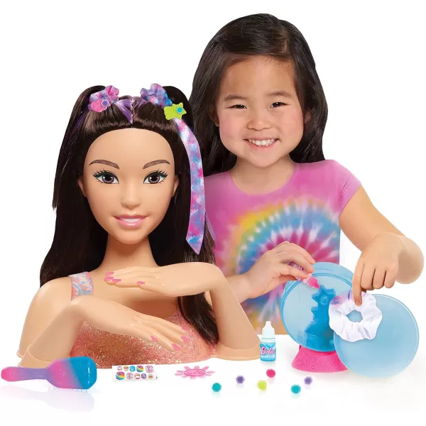 Barbie TieDye Deluxe 21Piece Styling Head Black Hair Includes 2 NonToxic Dye Colors Kids Toys for Ages 3 Up by Just PlayBlack Hair