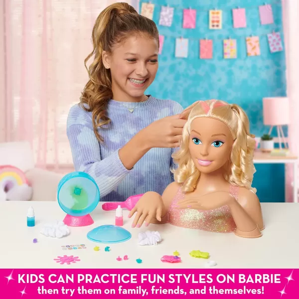 Barbie TieDye Deluxe 21Piece Styling Head Black Hair Includes 2 NonToxic Dye Colors Kids Toys for Ages 3 Up by Just PlayBlonde Hair